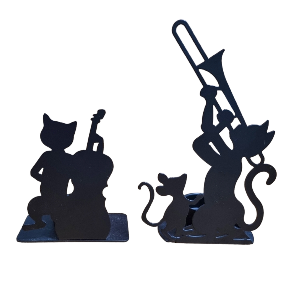 Penco Vtg Black Metal Cat Tealight Holders